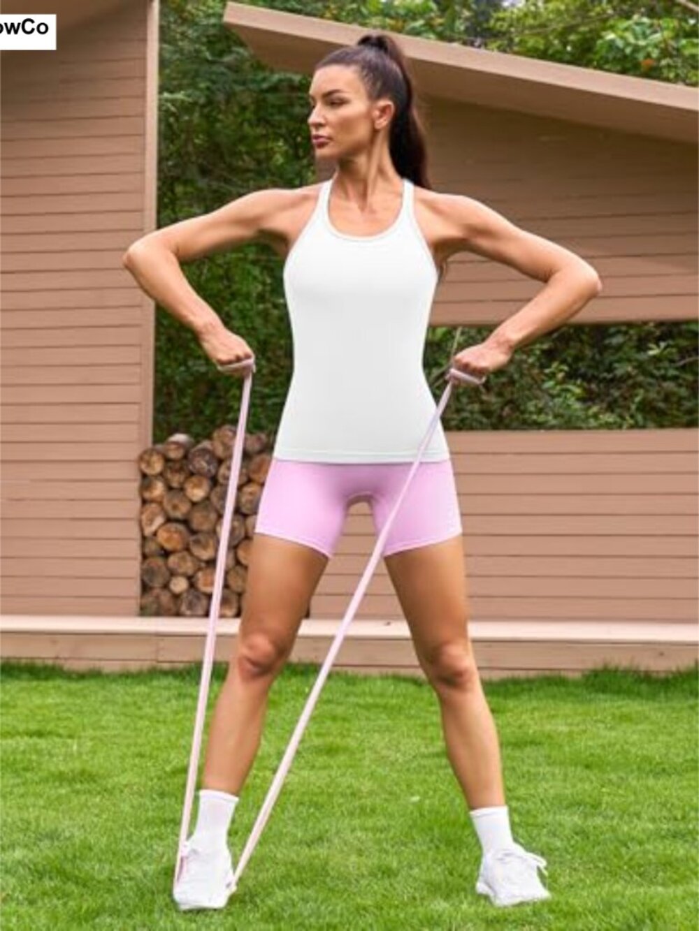 Ribflex Ribbed Workout Tank Top with Built in Bra Racerback - Picture 5 of 6